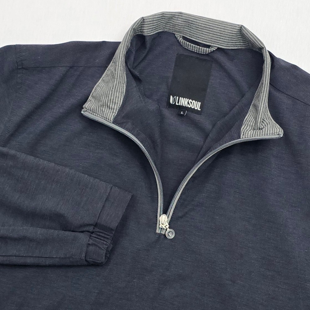 Linksoul Mens Navy Blue Heather 1/4 Zip Pullover Golf Jacket Size Large